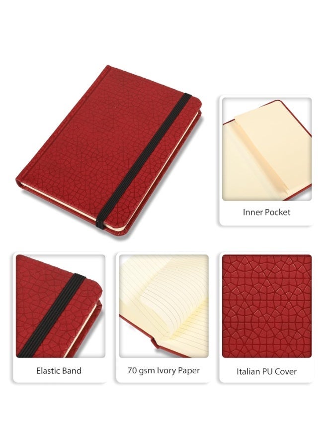 FIS® Executive Notebook, Italian PU Materials, A6 Size(105x148mm,) Round Corners, 96 Sheets, Single Ruled, 70gsm Italian Ivory Paper with Elastic Band Closure, 1 Piece, Maroon Color-FSNBEXA6MRD4 - Image 2